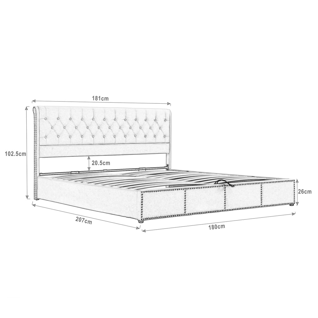 DESMIU Letto contenitore 180 × 200 cm 2 posti con vano, senza materasso, in velluto grigio