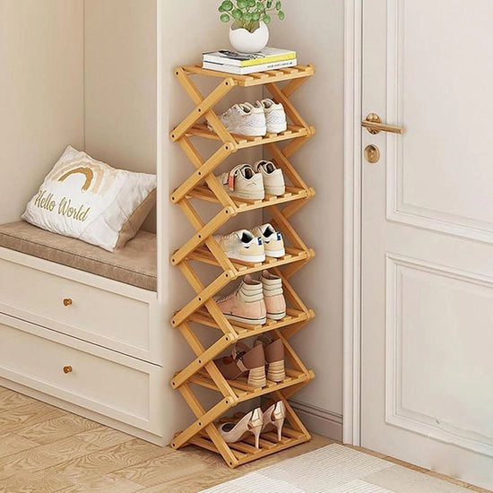 Rack di Scarpe Verticale 7 Livelli Portatile per Scarpe - Senza Installazione - Rack di Scarpe Indipendente per Scale e Camere da Letto