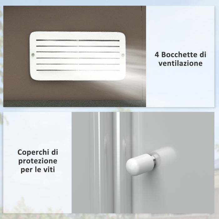 Casetta Box Da Giardino 2,1x1,3m con Prese d'Aria e Doppia Porta Scorrevole in Metallo Marrone