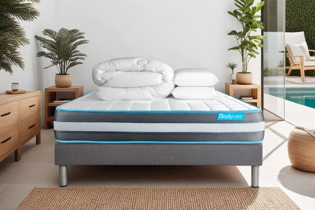 Pacchetto letto completo - Materasso 140x200cm + Box spring con doghe (kit) + 2 cuscini + Piumone - Bodyform