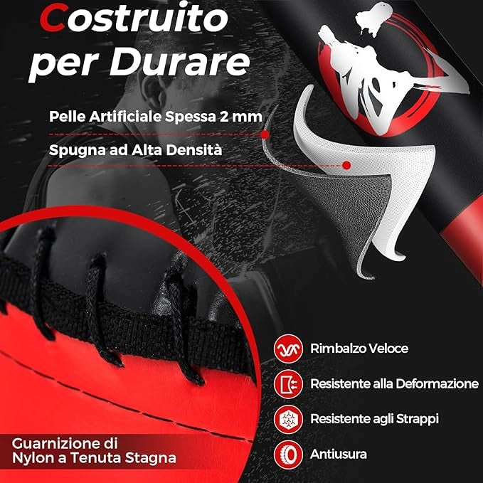 Sacco da Boxe da Terra, Pungiball Autoportante con Base Riempibile, 12 Ventose e Ammortizzatori per Adulti e Adolescenti, Punching Ball in Piedi per Allenamento in Casa e Ufficio