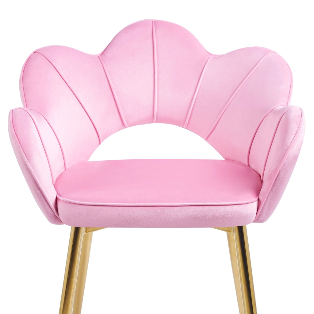 Poltrona Camera da Letto in Velluto Design Moderno, Sedia Conchiglia con Gambe in Metallo Placcato Oro Poltroncina da Salotto e Cucina con Seduta Morbida Imbottita Modello Fiorella - RosaCipria