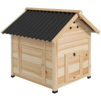 Casetta per Anatre, Resistente alle Intemperie, 2 Ingressi, 2 Rampe, 78 x 90 x 92 cm, Legno Naturale e Nero
