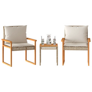 Set da BistrÃ² 3 pz con Cuscini Beige Misto Polyrattan e Acacia