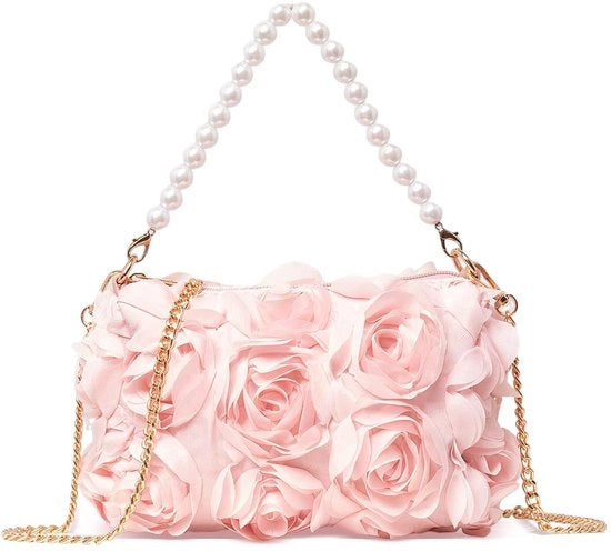 Borsa a Mano per Donna con Fiori 3D in Chiffon per Matrimonio, Prom e Festa