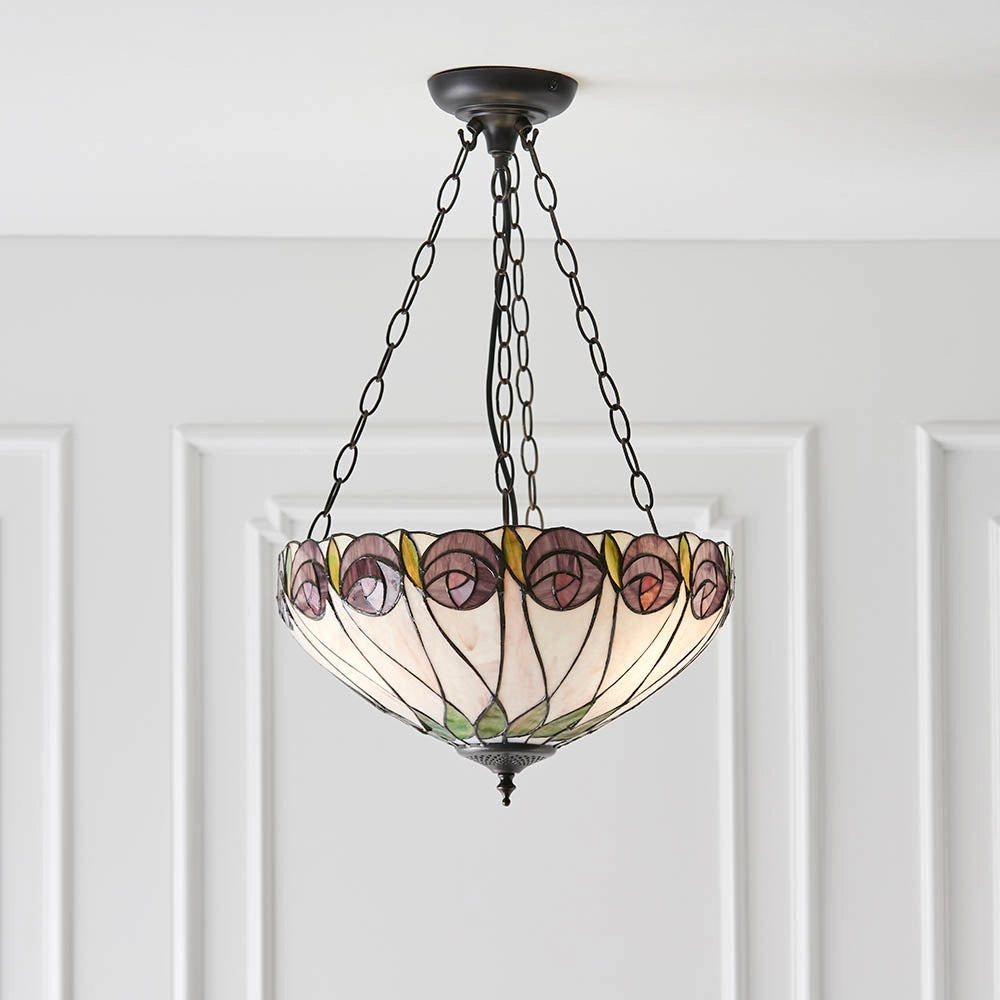 Lampada a sospensione Tiffany Hutchinson rose vetro 3xE27