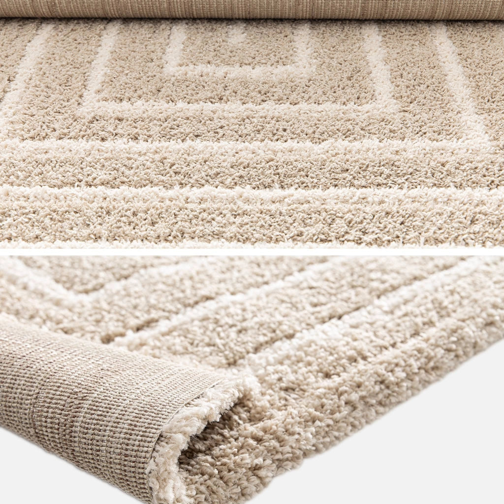 Tappeto da interno motivo rettangolare beige e crema