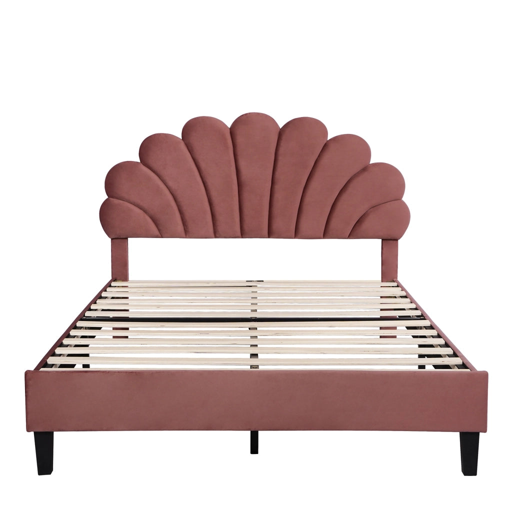 Letto matrimoniale 140x200 cm; testiera imbottita in velluto rosso fagiolo (Senza materasso)