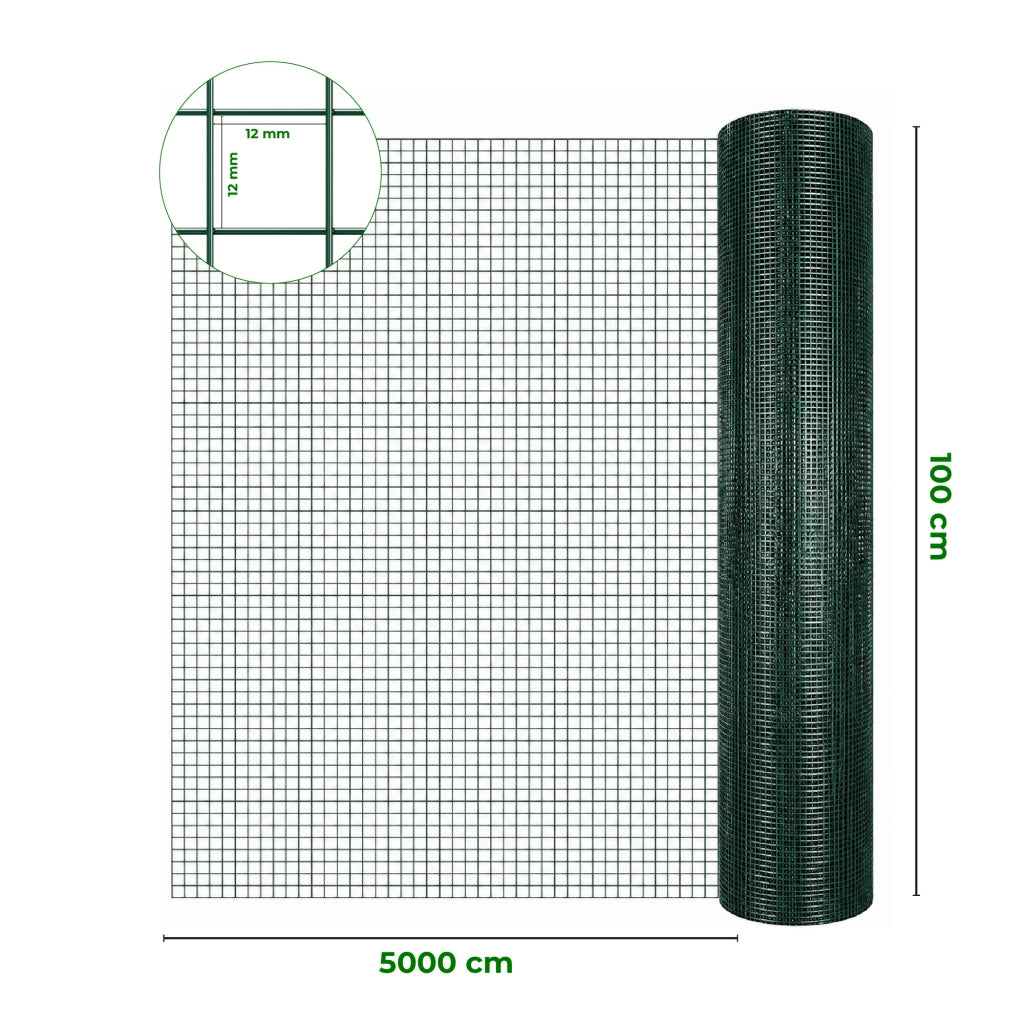 Rete Metallica Verde Rivestita in PVC Maglia Quadrata 12x12 mm per Recinzioni Giardino Orto Pollai Protezione Alberi Rete Elettrosaldata Rigida Varie Misure  1x50Metri