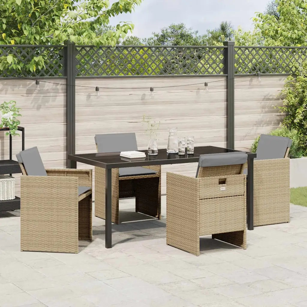 Set da Pranzo per Giardino con cuscino 5 pcs Beige polyrattan