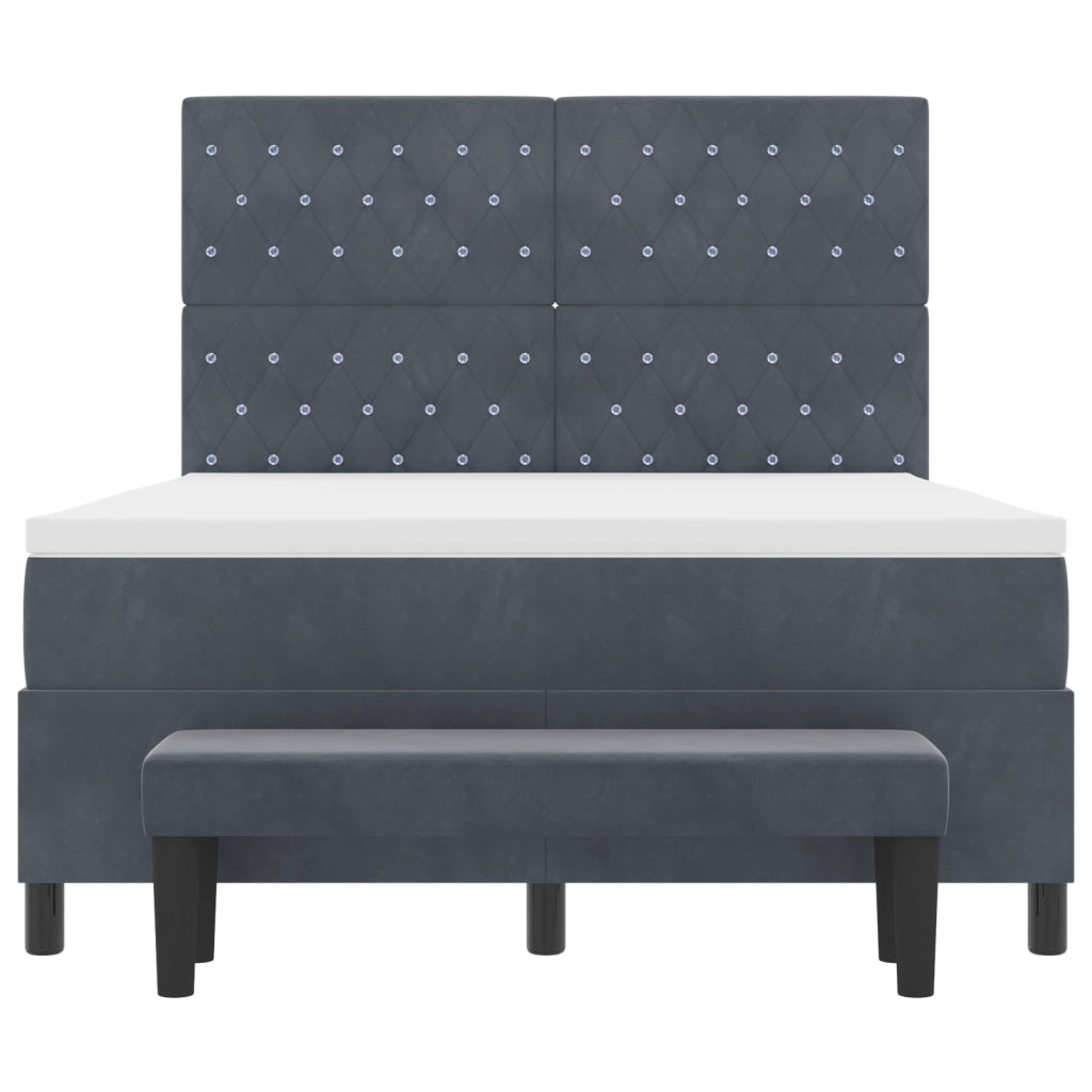 Letto Box Spring con Materasso & Panca Grigio Scuro 160x200 cm Velluto