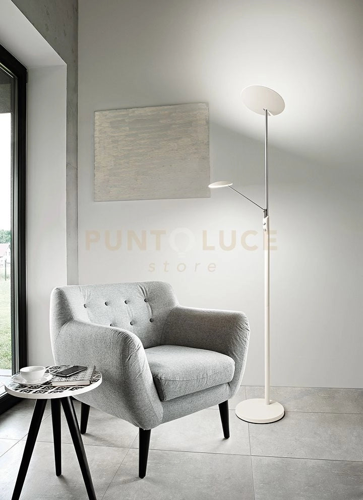 Piantana in metallo col.bianco Miranda LED 28W + 5W faretto spot 3000K CRI?80 220-240V 50/60Hz 2380Lm + 425Lm faretto spot doppia emissione