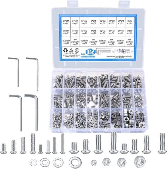 Assortimento viti e anelli in acciaio inossidabile M3 M4 M5 M6 - 540 pezzi