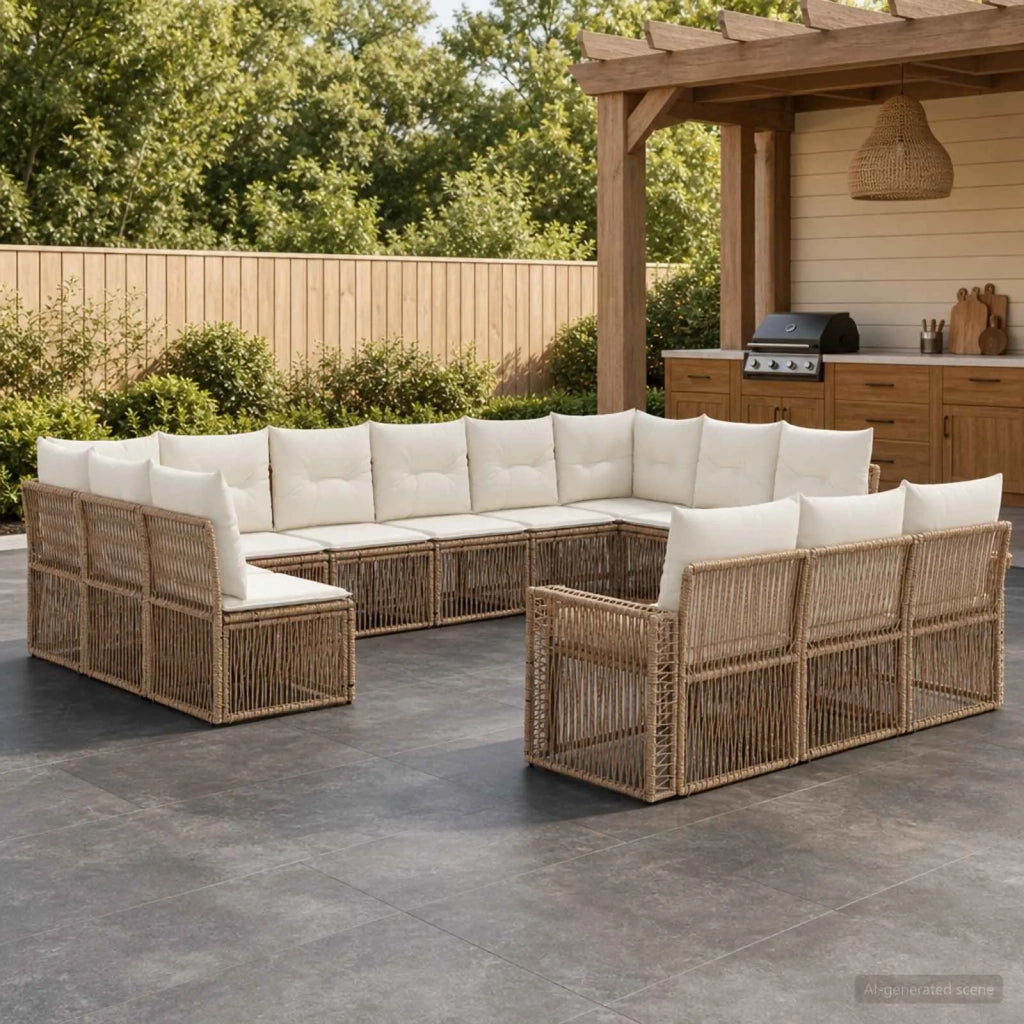 Set Divano da Giardino 13 pz Beige e Bianco Crema polyrattan 3435276