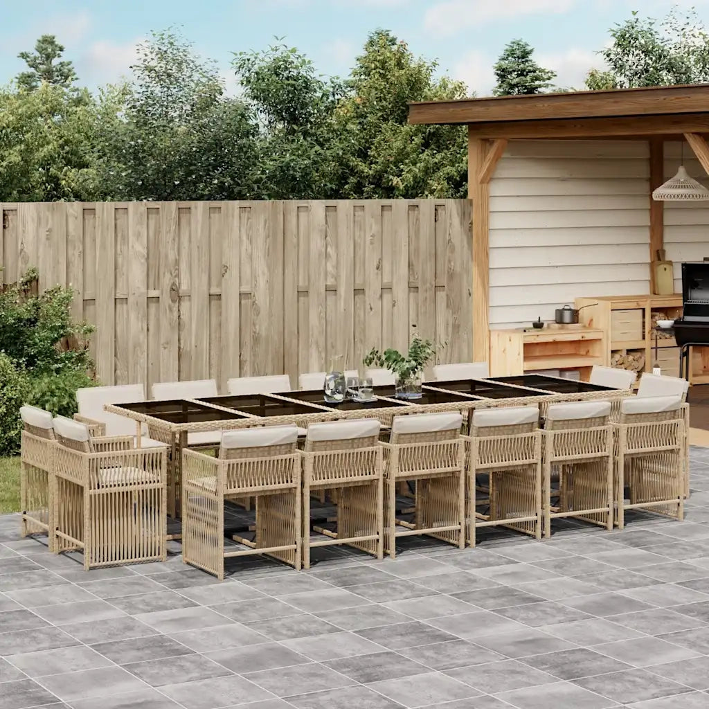 Set da Pranzo da Giardino 17 pz con Cuscini Beige in Polyrattan 3211786