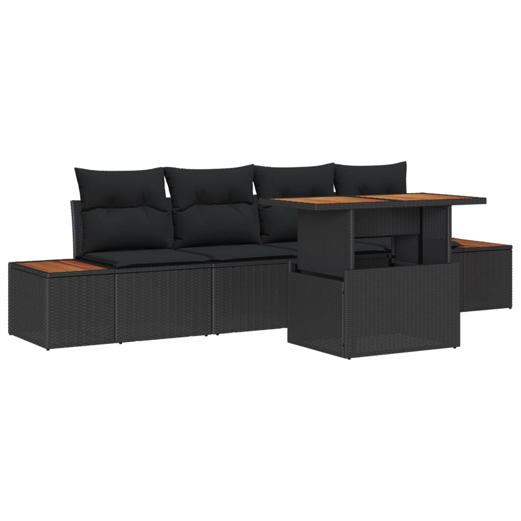 Set 5 Pezzi Divani Giardino con Cuscini Rattan Nero
