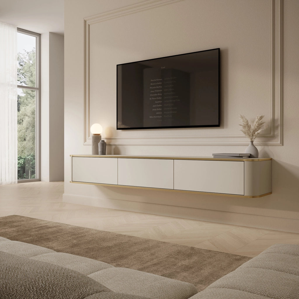 Kahate, Mobile Porta tv 3 Cassetti, 200x34x28h cm Beige Cashmere