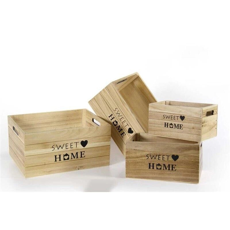 SET 4 CASSETTE DECORATIVE SWEET HOME IN LEGNO NATURALE STILE SHABBY