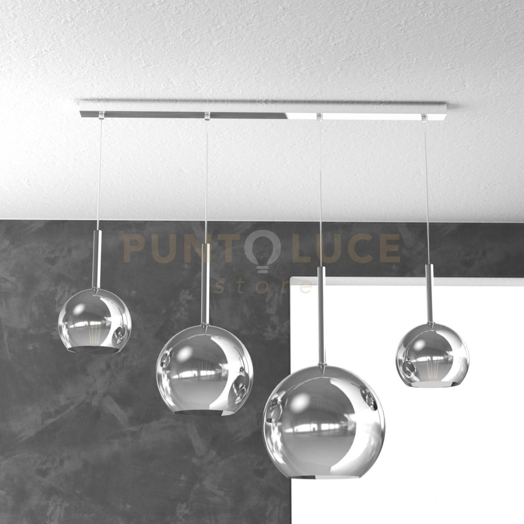 SOSP. CROMO RETTANGOLARE 4 LUCI VETRI (1 GRANDE+1 MEDIO+2 PICCOLO) TUTTI CROMO 1155CR-S4 RMIX-CR