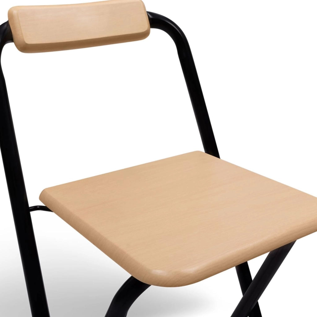 Set di 4 sgabelli da bar pieghevoli DETROIT con struttura nera e seduta effetto legno dal design industriale
