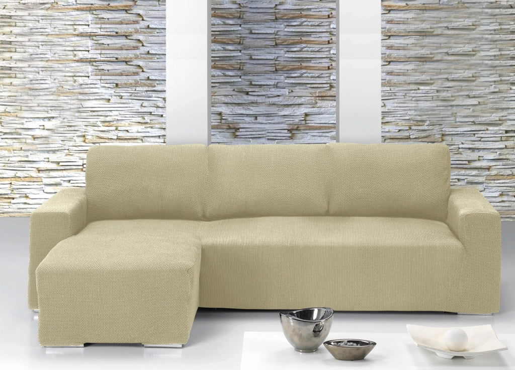 Copridivano Con Penisola Chaise Longue Tinta Unita Panna Mod Capri - Sinistra - Panna