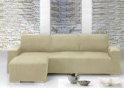 Copridivano Con Penisola Chaise Longue Tinta Unita Panna Mod Capri - Sinistra - Panna