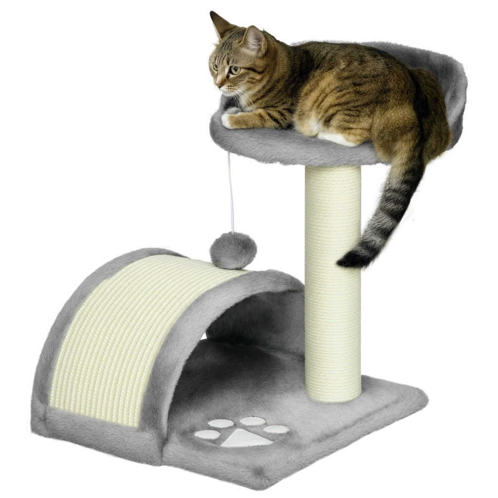 Tiragraffi per Gatti 46 cm ¨C Xylo ¨C con cuccia, palla gioco, corda sisal, grigio