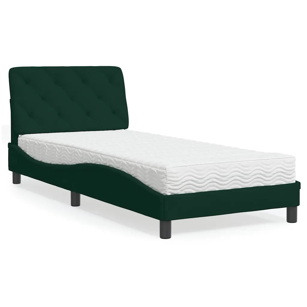 Letto con Materasso-Struttura Letto con Materasso Verde Scuro 90x200 cm in Velluto