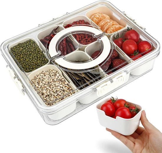Snack box con coperchio - contenitori per snack - organizzatore di snack box - scatole rettangolari per snack - 8 compartimenti snack box per conservazione di spezie - contenitori per caramelle - biscotti vegani - noci