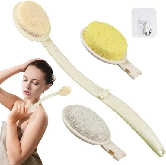Rugcrème applicatore con lunga lama - Applicatore di rugcrème con testa di spugna e pietra pomata per loofah - Spazzola per corpo per esfoliare o pettinare la pelle secca