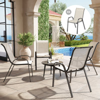 Set 4 Sedie da Giardino 54x71x93 cm Impilabili con Braccioli Curvi in Acciaio e Tessuto Traspirante Beige