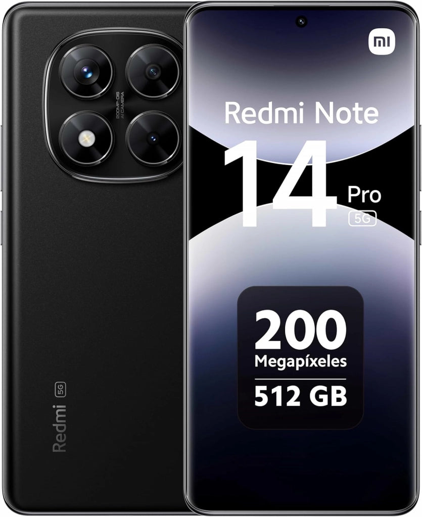 Redmi Note 14 Pro 5G - Smartphone de 12+512GB, Pantalla de 6.67" AMOLED FHD+ 120Hz, MediaTek Dimensity 7300-Ultra, cámara de 200MP, TurboCharge 45W, Cargador no Incluido, Negro (Versión ES)