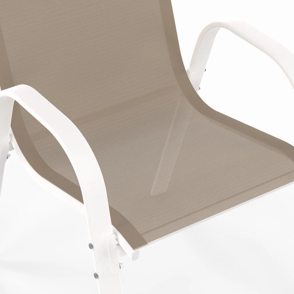 Set di mobili da Giardino Madrid Tavolo 150 CM e 6 sedie impilabili Bianco e Beige