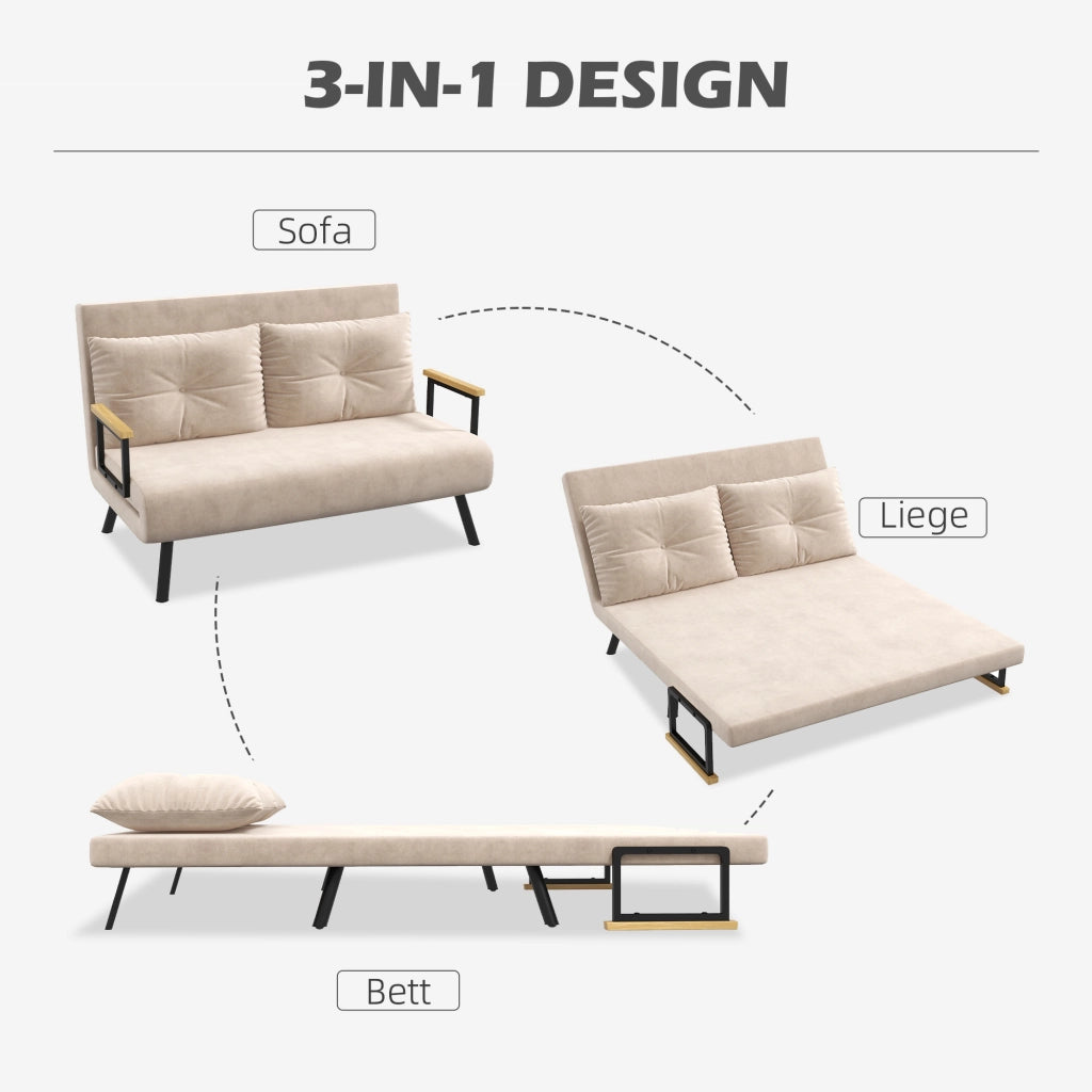 Fauteuil convertible con schienale reclinabile a 5 posizioni e cuscino, in poliestere beige per piccoli spazi