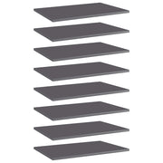 Ripiani per Libreria 8pz Grigio Lucido 60x40x1,5cm Multistrato 805265