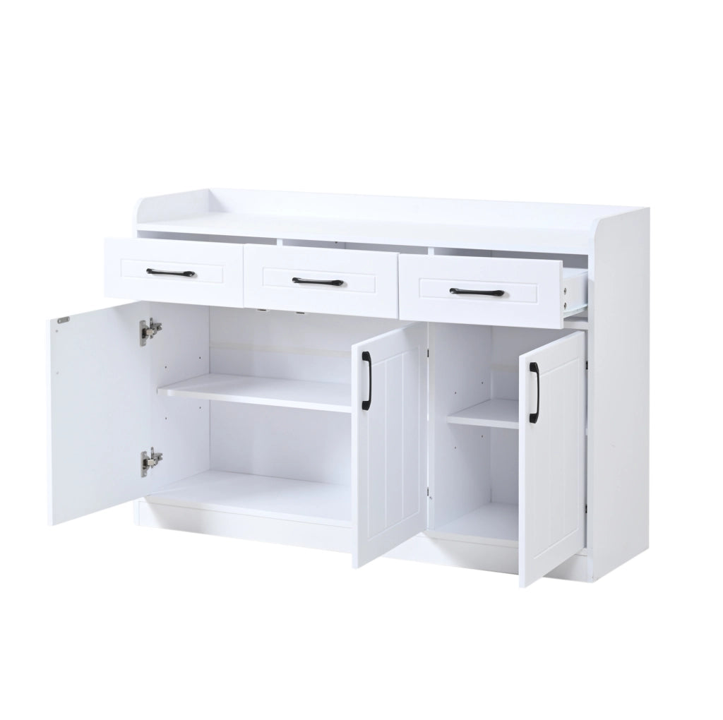 Credenza 120x35x80 cm con 3 cassetti e 3 ante; truciolare; bianco