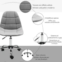Sedia Girevole , Design Ergonomico e Regolabile Senza Braccioli, Grigio, 59x59x81-91cm