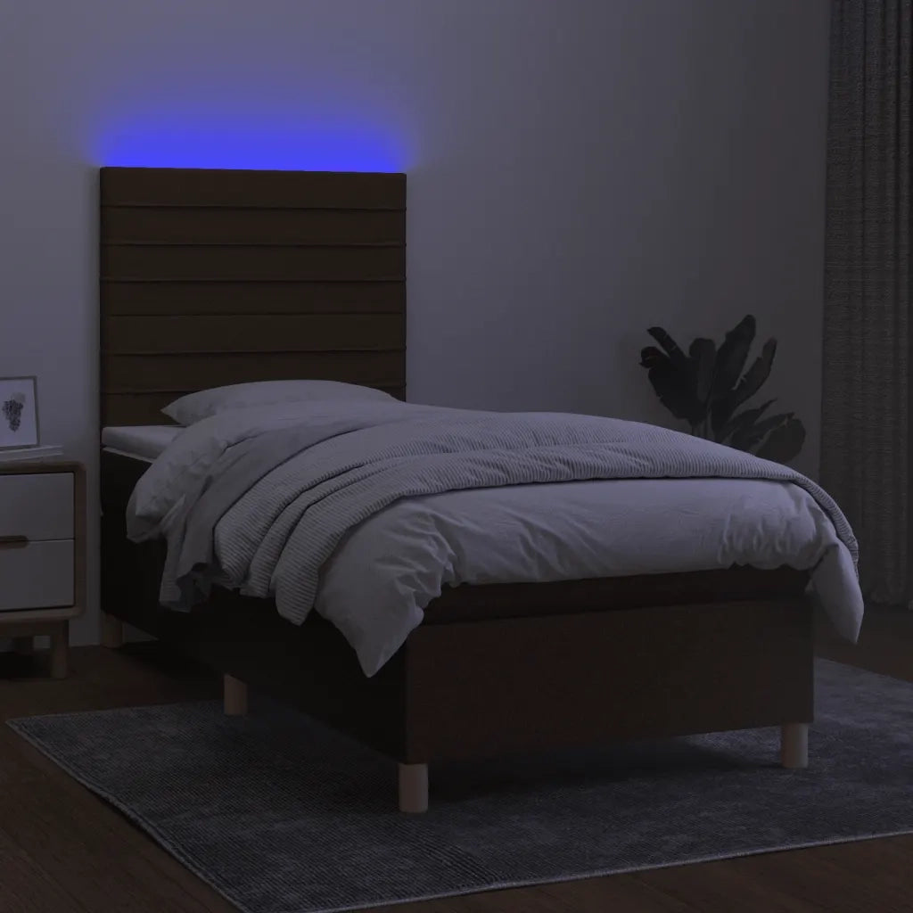 Letto a Molle Materasso e LED Marrone Scuro 100x200 cm Tessuto
