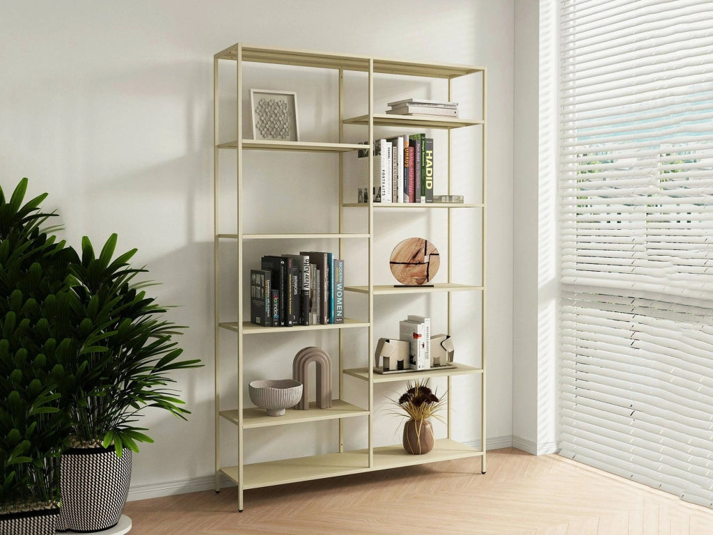 Libreria Dorgali, Scaffale da ufficio, Mobile portalibri, Biblioteca, 120x30 h188 cm, Panna
