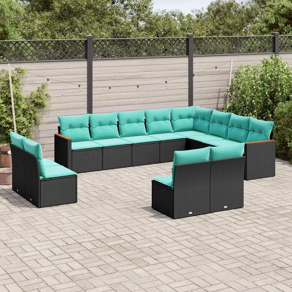 Set Divani da Giardino 12 pz con Cuscini Nero in Polyrattan 3226470