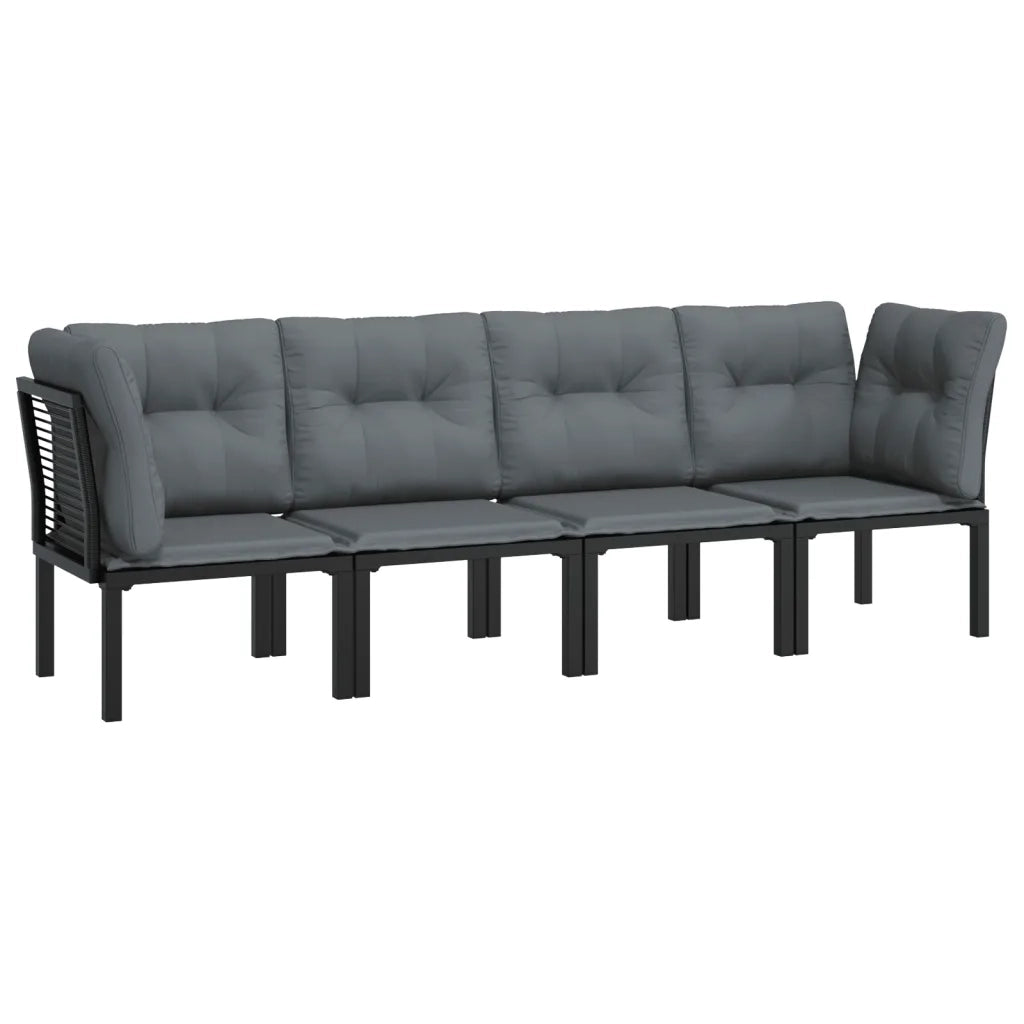 Set Salotto da Giardino 4 pz | Set di Mobili da Esterno Nero e Grigio in Polyrattan