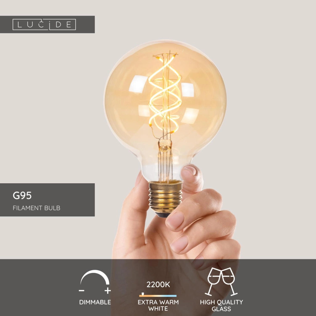 Lampadina LED filamento E27 sferica ambra 4,9W 450 lm Lucide