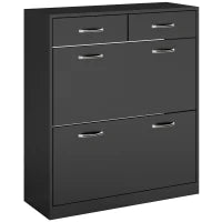 Mobile Scarpiera da 12 Paia con 2 Ripiani Interni Regolabili e 2 Cassetti, in Legno, 80x30x91.5 cm, Nero