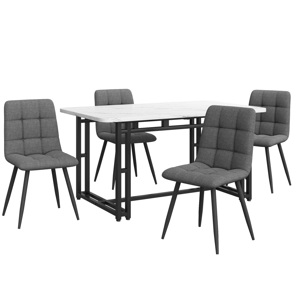 Set tavolo da pranzo 140x80 cm; con 4 sedie; design moderno; MDF e lino grigio