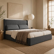 Letto imbottito matrimoniale 140x200 cm con testiera regolabile, contenitore idraulico, grigio