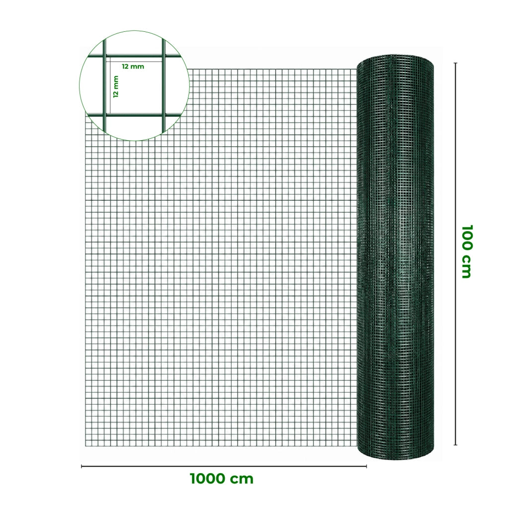 Rete Metallica Verde Rivestita in PVC Maglia Quadrata 12x12 mm per Recinzioni Giardino Orto Pollai Protezione Alberi Rete Elettrosaldata Rigida Varie Misure  1x10Metri