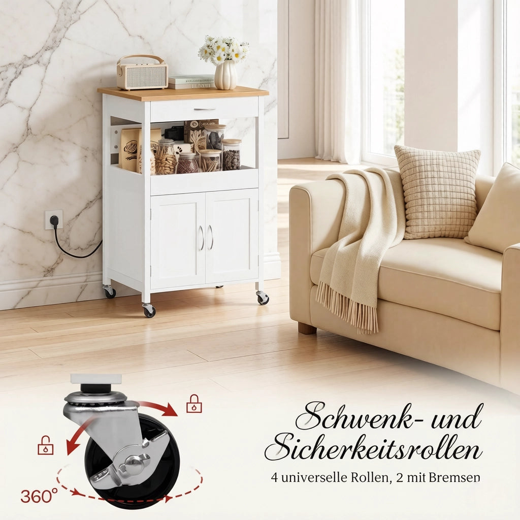 CARRELLO Cucina con 2 Prese e Rotelle 60x45x92 cm MDF Bianco