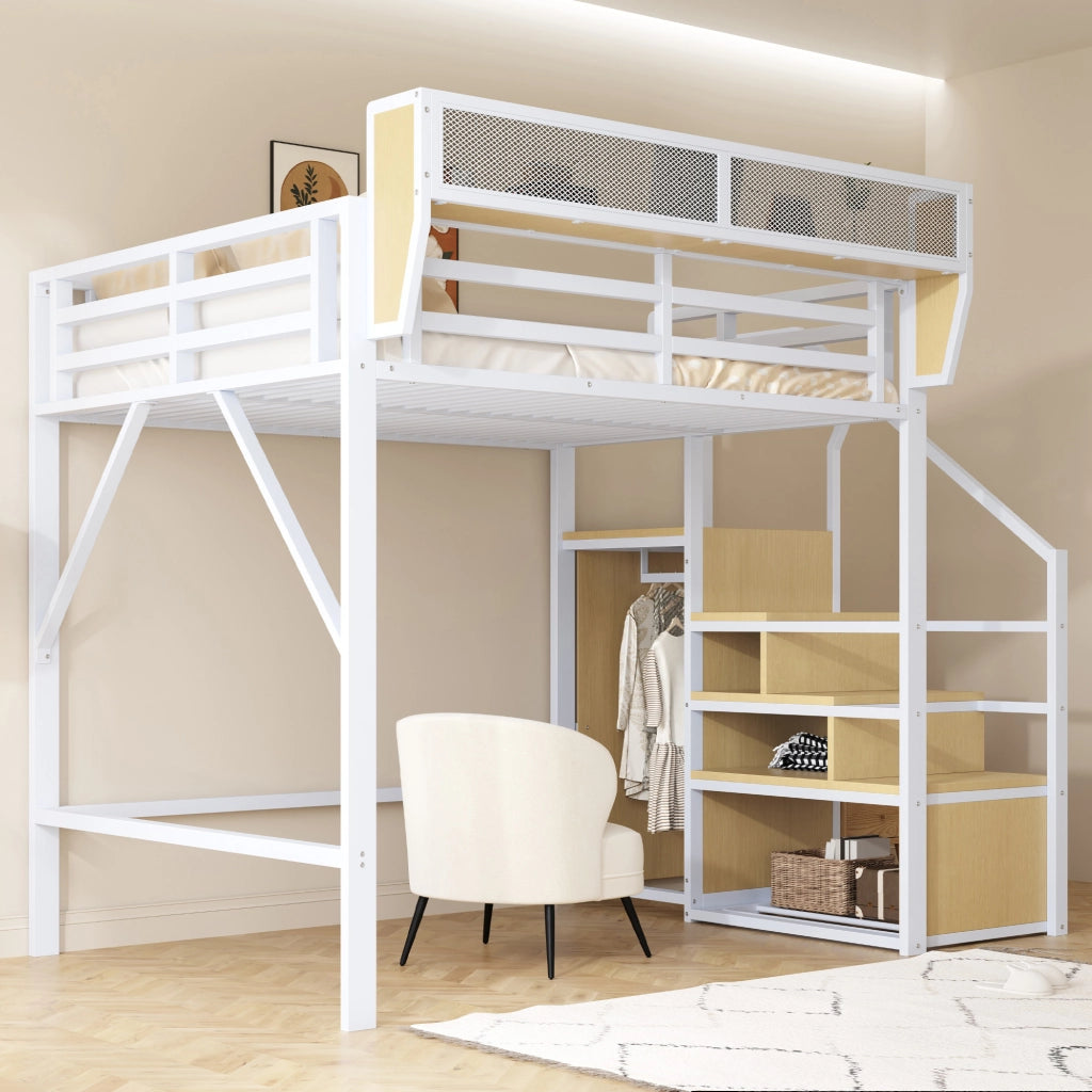 Letto a soppalco 140 x 200 cm; doppio con scala di sicurezza e ripiano rimovibile; senza materasso