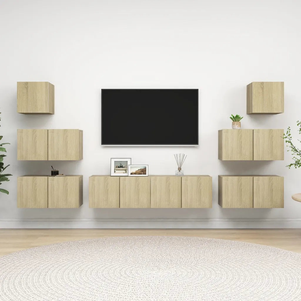 Set di Mobili Porta TV 8 pz Rovere Sonoma in Legno Multistrato 3079029