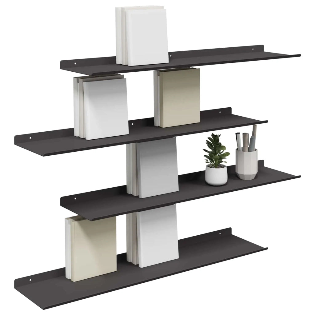 Mensola sospesa 4 pcs Nero 80 x 18 x 2,5 cm Acciaio 8004033